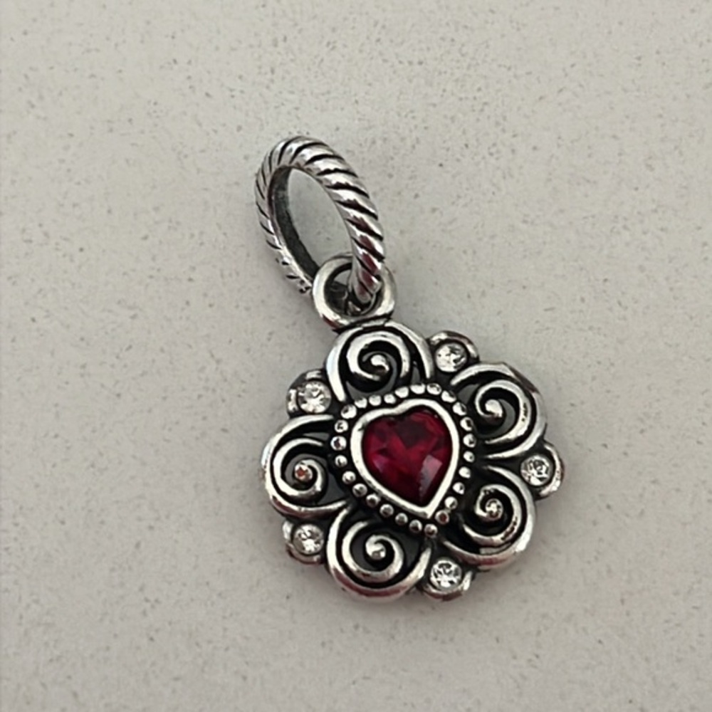 Brighton Silver Heart Flower Charm with Red Gem